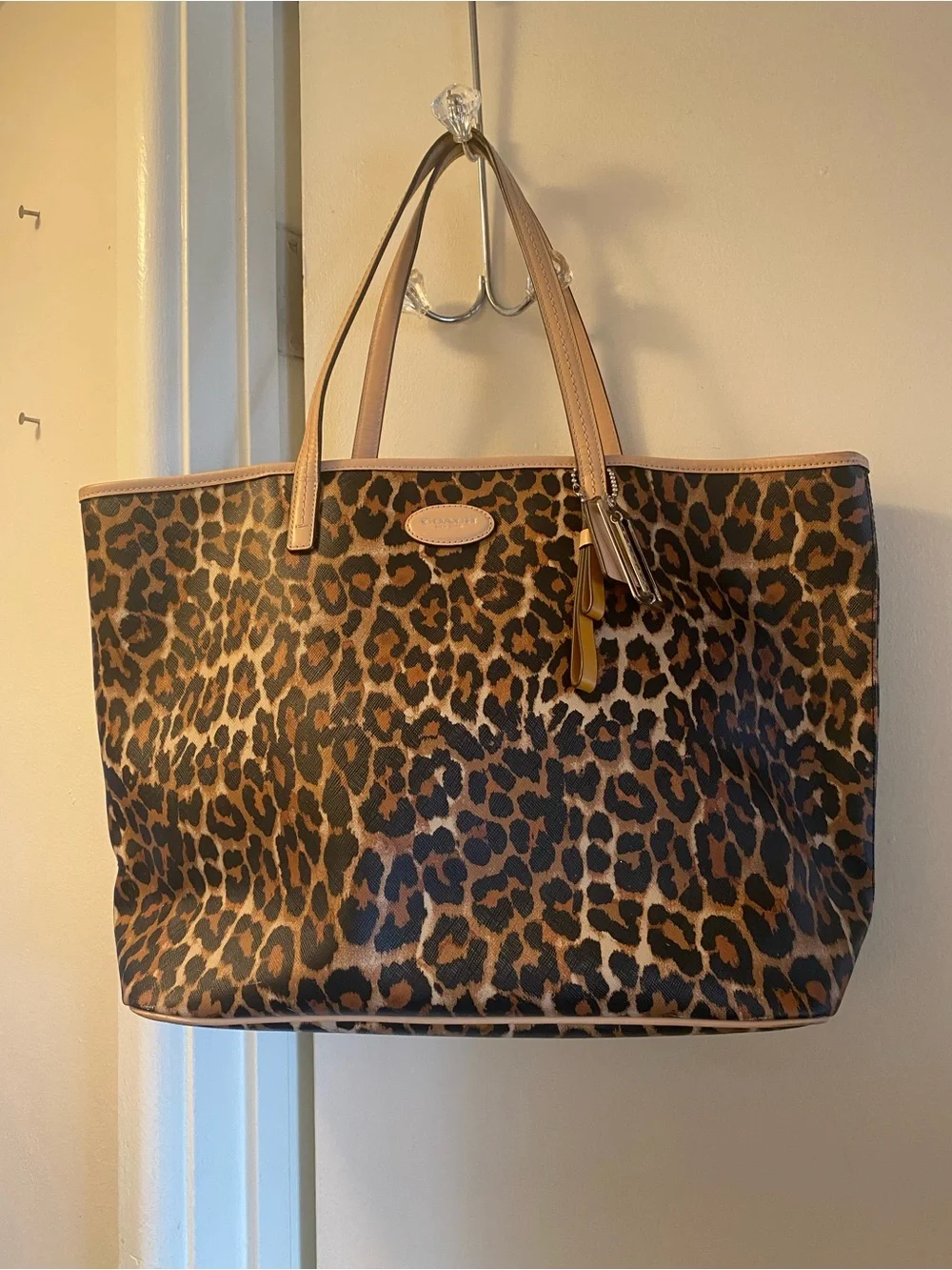 Coach Leopard-Print Tote with Tan Trim